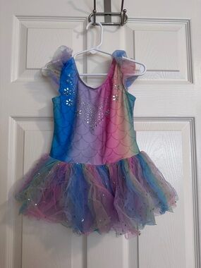 Girls Rainbow Mermaid Tulle Costume Dress - Pastel Pink, Blue, Purple